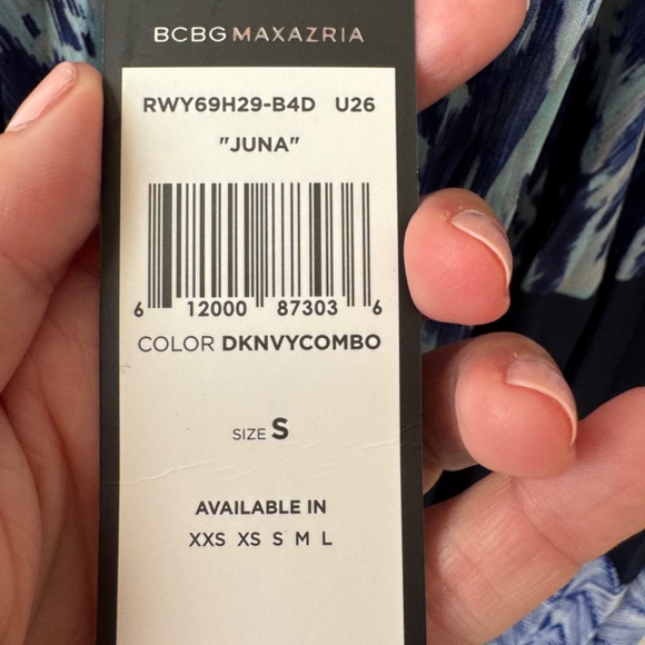 BCBGMaxAzria Juna Print Blocked Pleated Maxi Dress Navy  NWT S - Picture 5 of 9